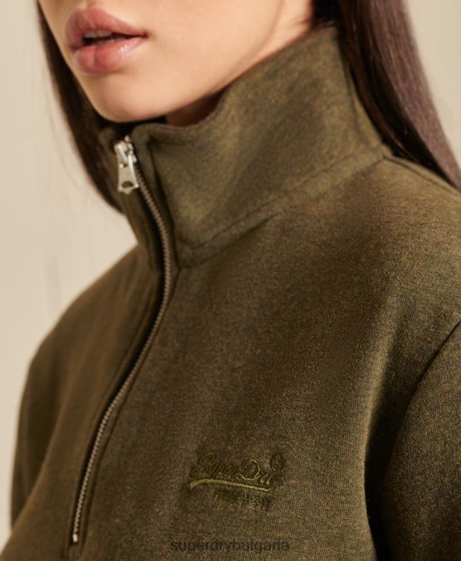 Superdry облекло N00H6038 каки Жени свободен суичър с бродирано лого и хенли с цип