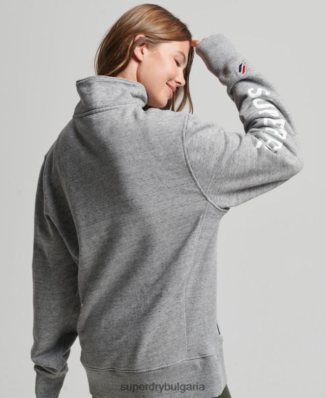 Superdry облекло N00H6041 светло сив Жени суичър с голям колеж с половин цип
