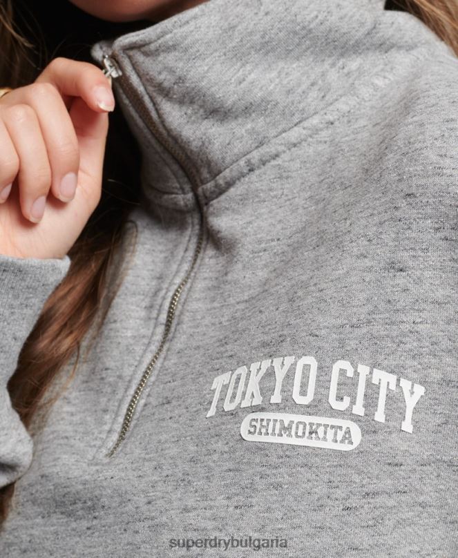 Superdry облекло N00H6041 светло сив Жени суичър с голям колеж с половин цип