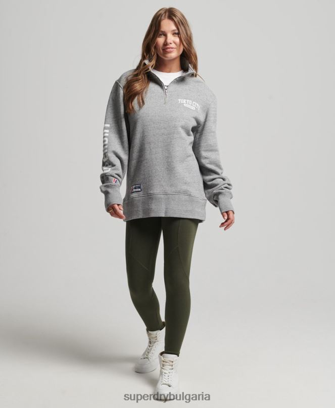 Superdry облекло N00H6041 светло сив Жени суичър с голям колеж с половин цип