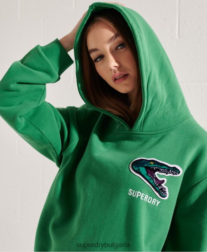 Superdry облекло N00H6052 зелено Жени модерен франчайз голям суичър с качулка