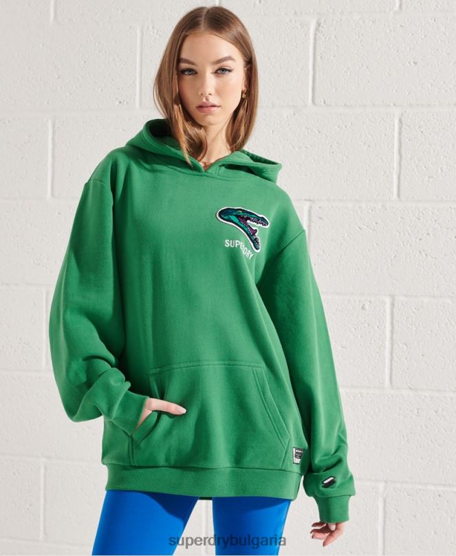 Superdry облекло N00H6052 зелено Жени модерен франчайз голям суичър с качулка