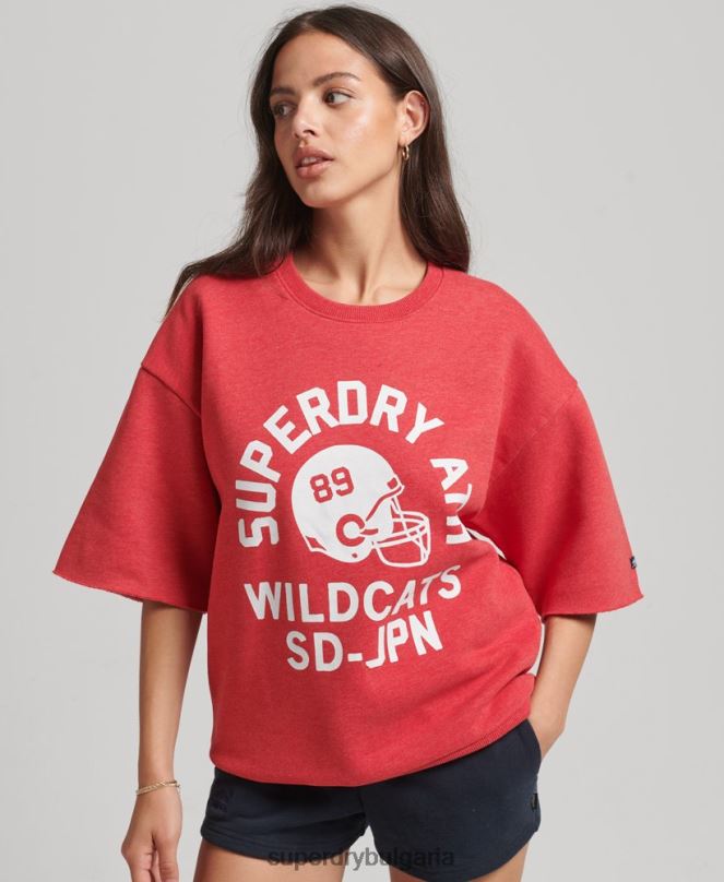 Superdry облекло N00H6053 червен Жени колежански суитшърт с къс ръкав