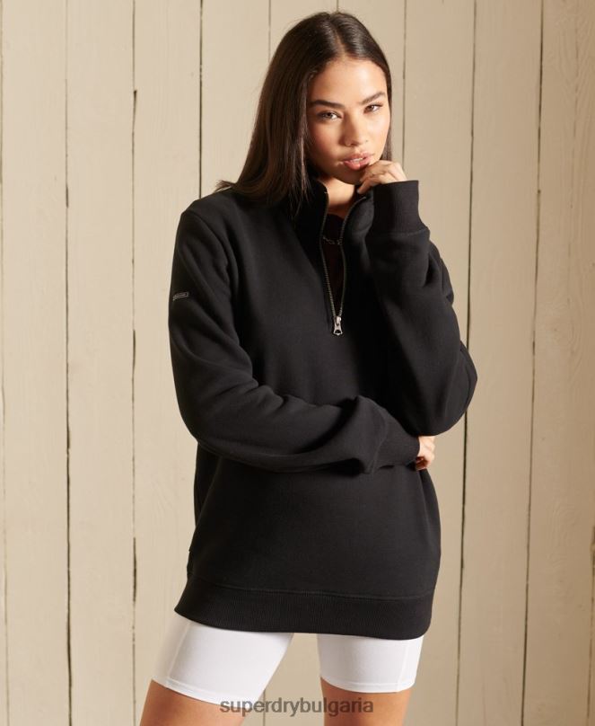 Superdry облекло N00H6055 черен Жени свободен суичър с бродирано лого и хенли с цип