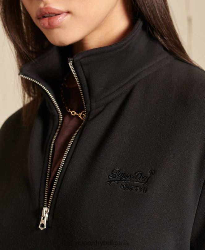 Superdry облекло N00H6055 черен Жени свободен суичър с бродирано лого и хенли с цип