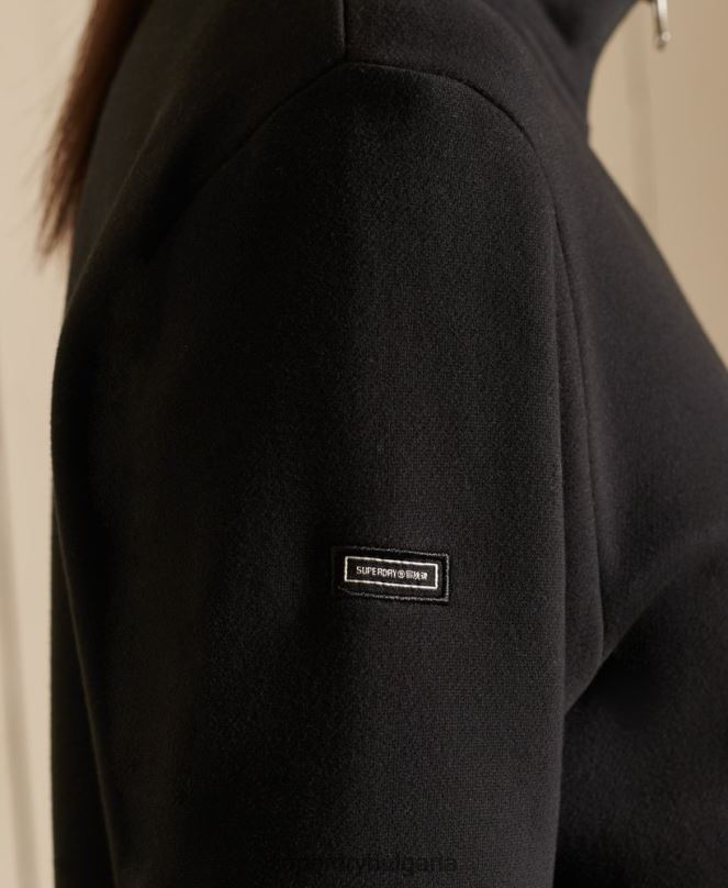 Superdry облекло N00H6055 черен Жени свободен суичър с бродирано лого и хенли с цип