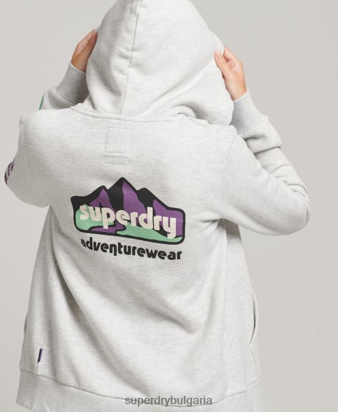 Superdry облекло N00H6057 светло сив Жени Суичър с цип за терен от 90-те