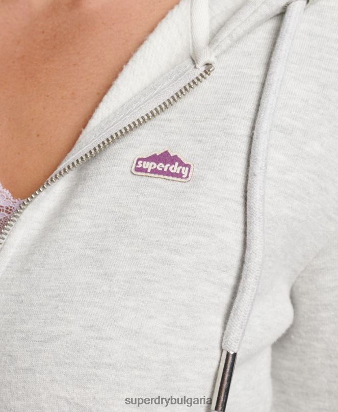 Superdry облекло N00H6057 светло сив Жени Суичър с цип за терен от 90-те
