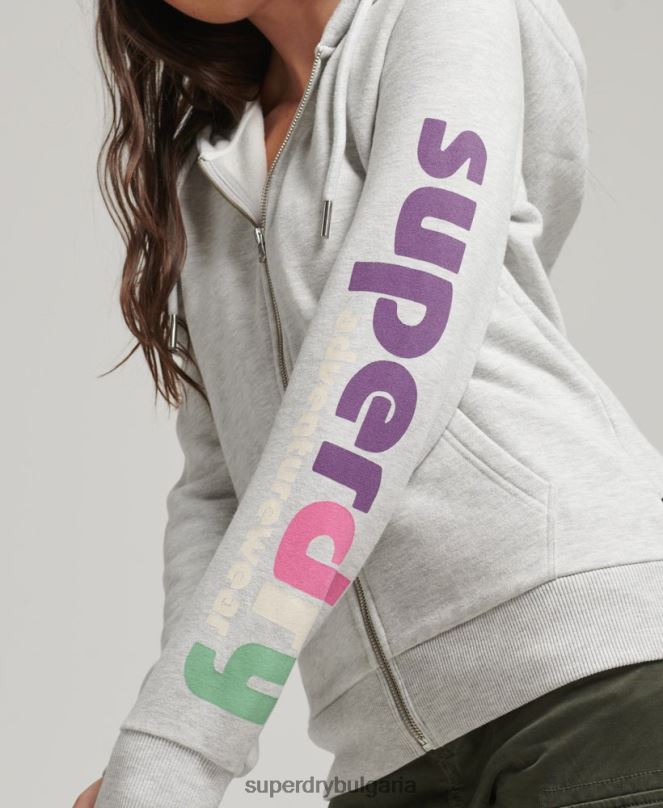 Superdry облекло N00H6057 светло сив Жени Суичър с цип за терен от 90-те