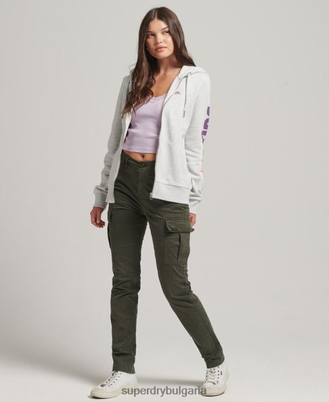 Superdry облекло N00H6057 светло сив Жени Суичър с цип за терен от 90-те