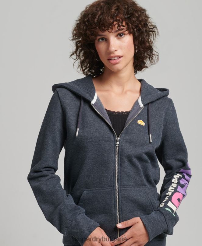 Superdry облекло N00H6058 военноморски флот Жени Суичър с цип за терен от 90-те