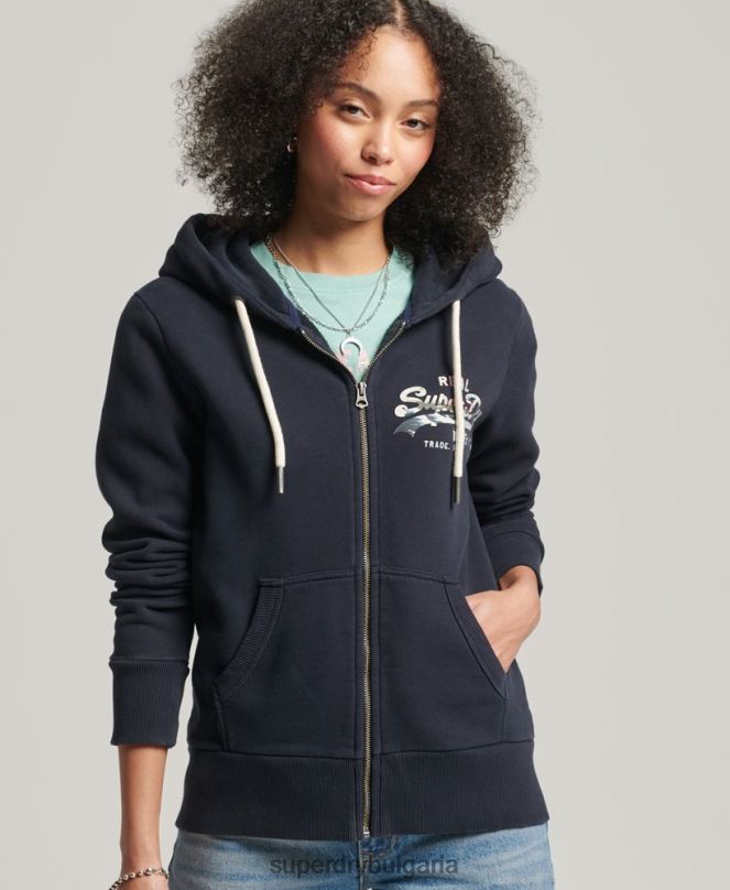 Superdry облекло N00H6059 военноморски флот Жени суичър с ретро лого с цип