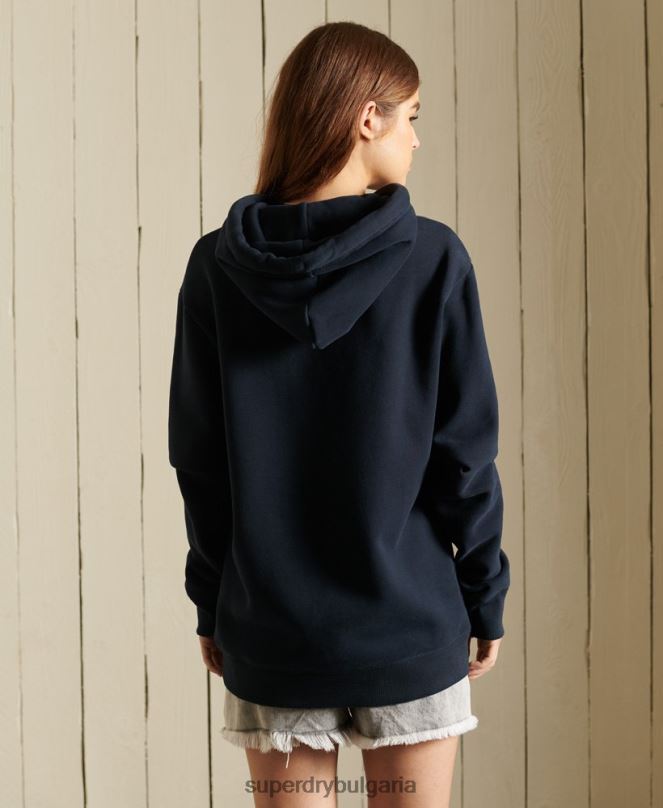 Superdry облекло N00H6060 военноморски флот Жени свободна ретро качулка с бродирано лого