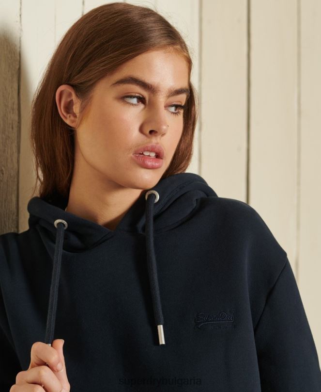 Superdry облекло N00H6060 военноморски флот Жени свободна ретро качулка с бродирано лого