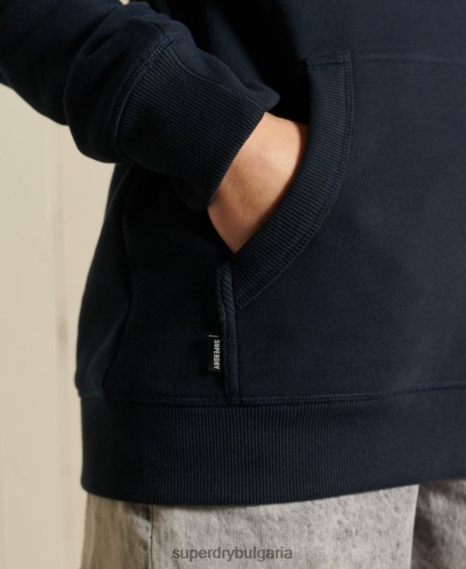 Superdry облекло N00H6060 военноморски флот Жени свободна ретро качулка с бродирано лого