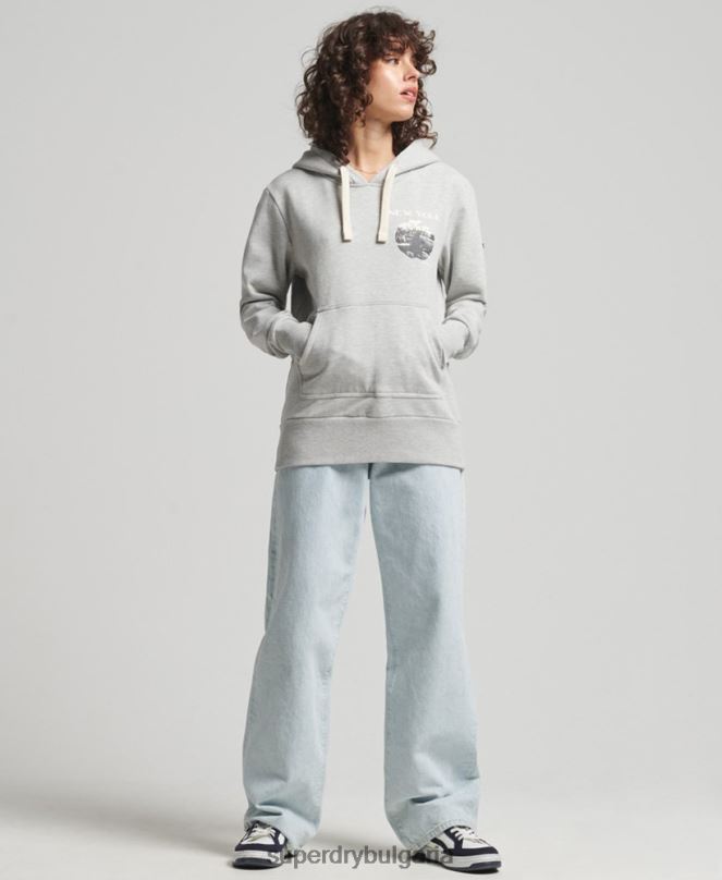 Superdry облекло N00H6063 светло сив Жени винтидж качулка Crossing Lines