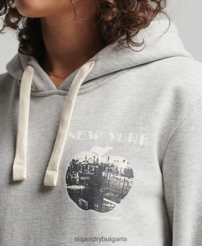 Superdry облекло N00H6063 светло сив Жени винтидж качулка Crossing Lines
