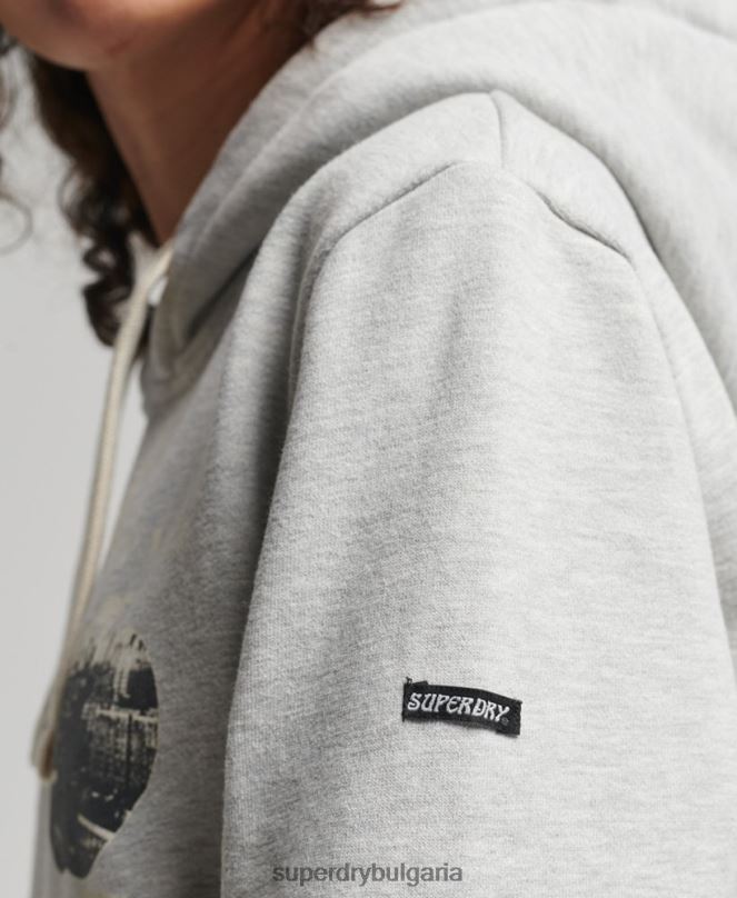 Superdry облекло N00H6063 светло сив Жени винтидж качулка Crossing Lines