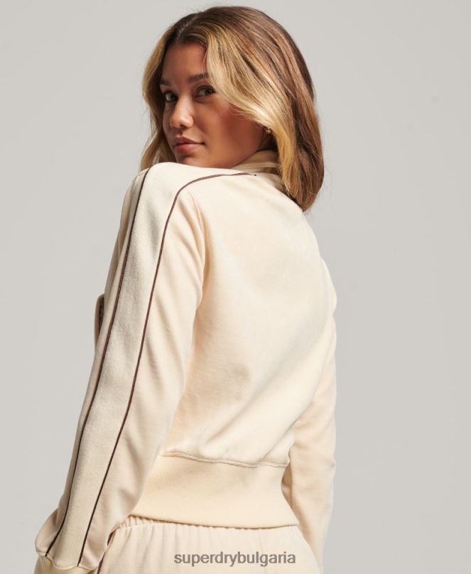 Superdry облекло N00H6068 сметана Жени велурено горнище с лого на кода