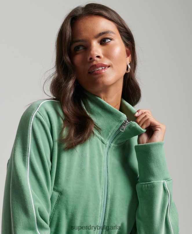 Superdry облекло N00H6069 зелено Жени велурено горнище с лого на кода