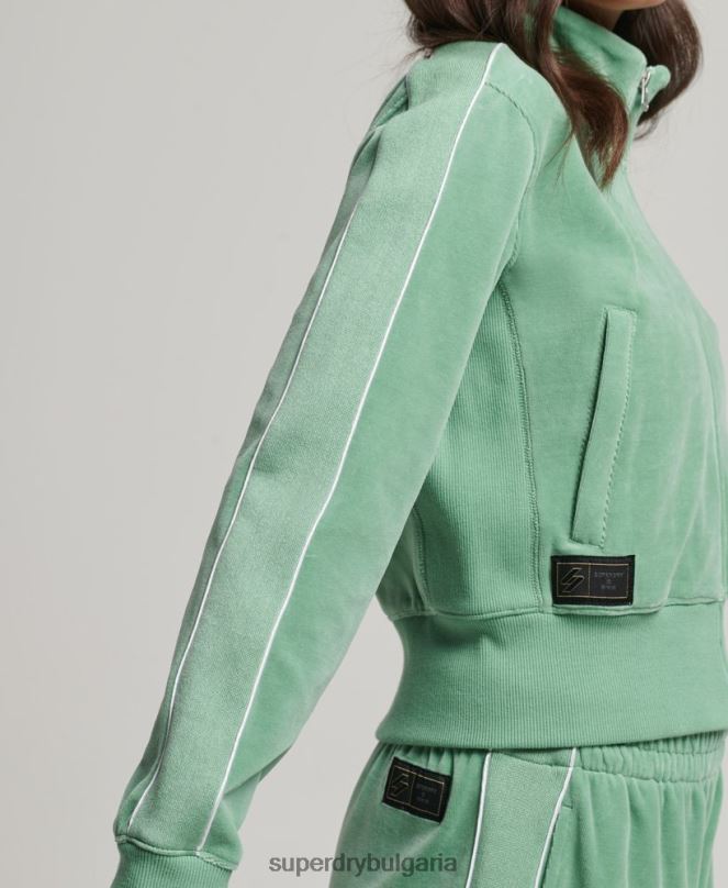 Superdry облекло N00H6069 зелено Жени велурено горнище с лого на кода