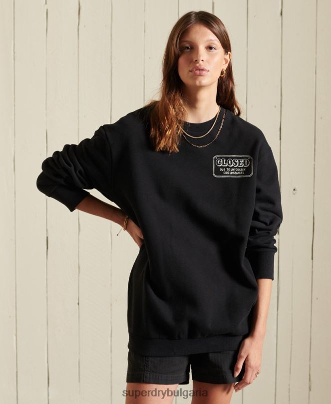 Superdry облекло N00H6075 черен Жени голям суичър за работно облекло
