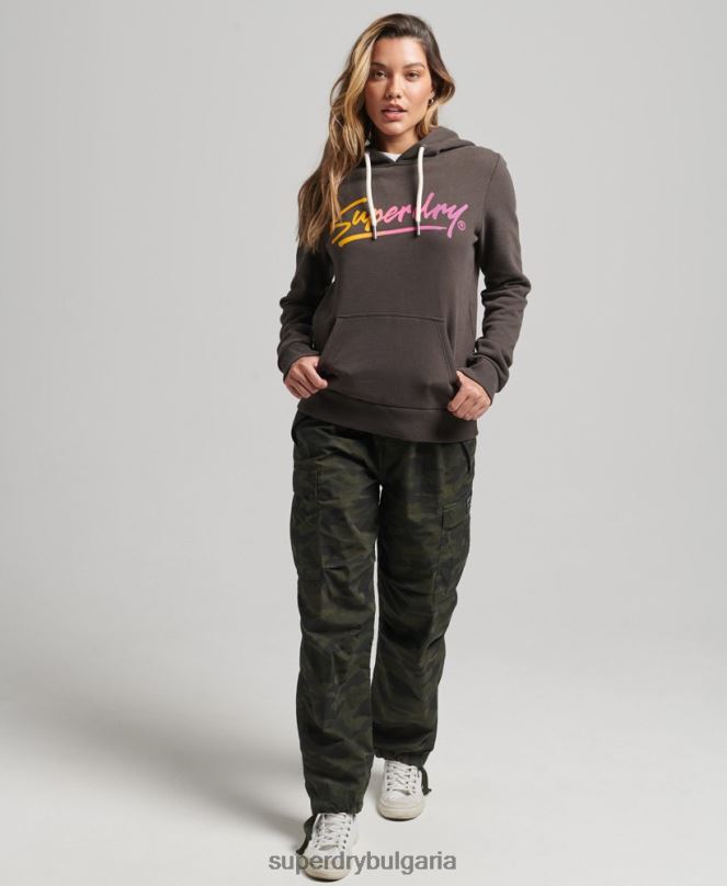 Superdry облекло N00H6079 тъмно сив Жени суичър с качулка в центъра на града