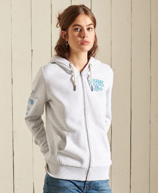 Superdry облекло N00H6085 светло сив Жени суичър с цип за лека атлетика