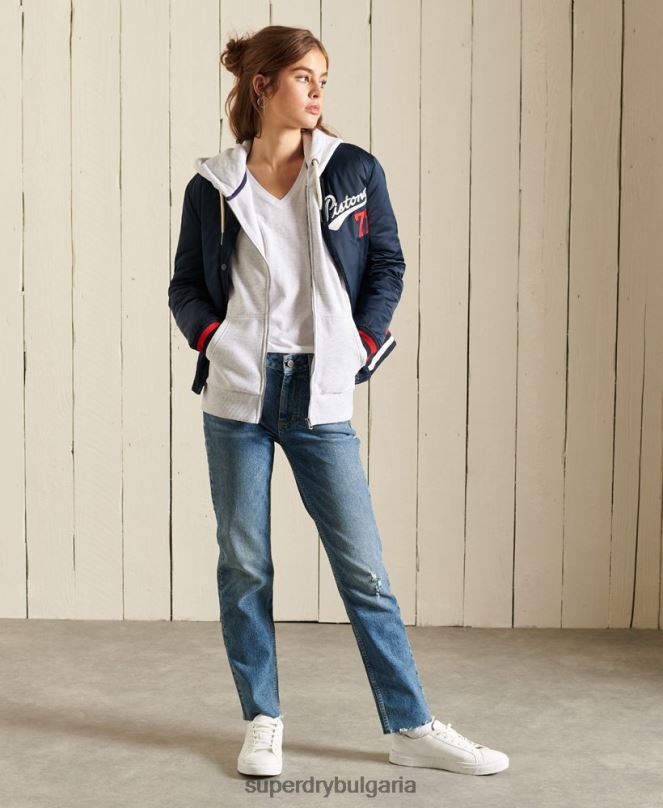 Superdry облекло N00H6085 светло сив Жени суичър с цип за лека атлетика