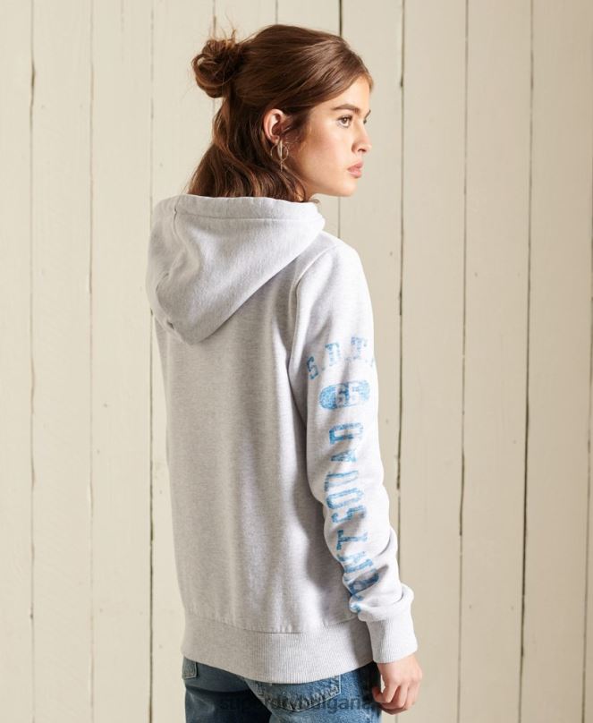Superdry облекло N00H6085 светло сив Жени суичър с цип за лека атлетика