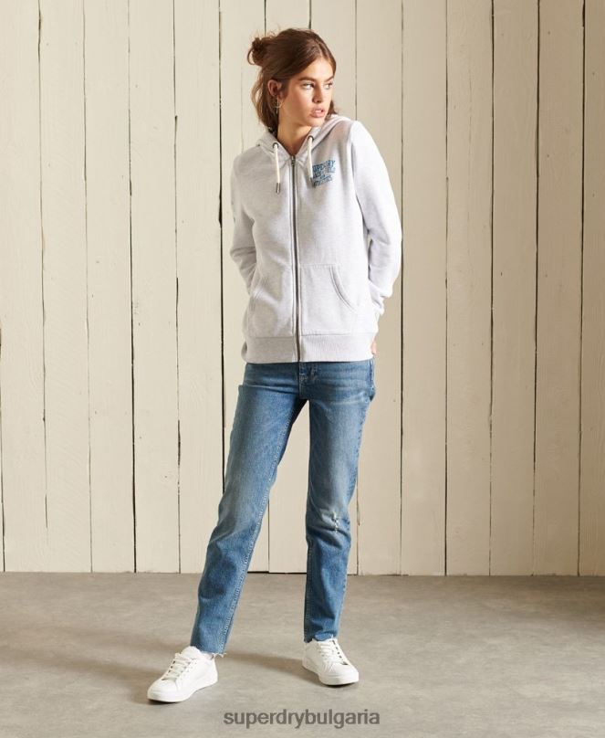 Superdry облекло N00H6085 светло сив Жени суичър с цип за лека атлетика