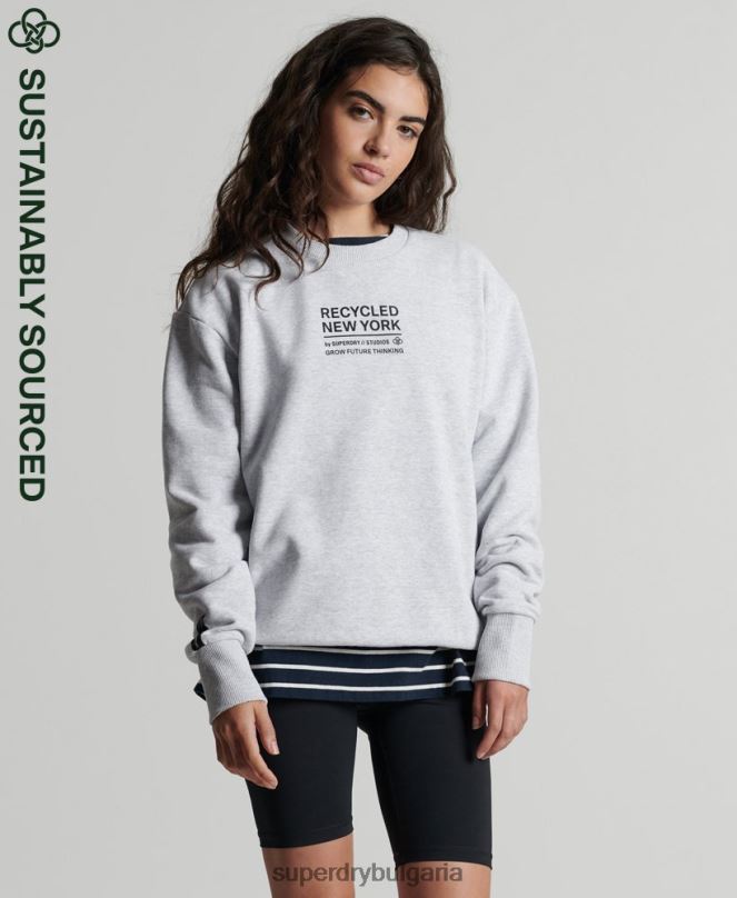 Superdry облекло N00H6089 светло сив Жени рециклиран суитшърт city crew