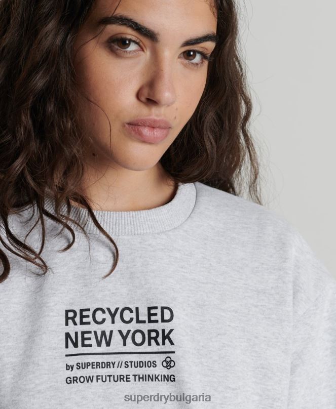 Superdry облекло N00H6089 светло сив Жени рециклиран суитшърт city crew