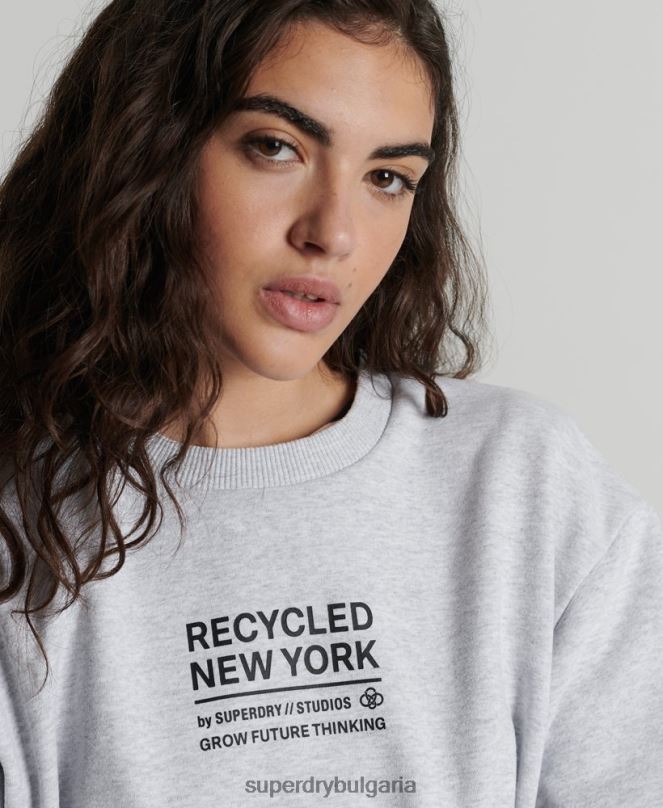 Superdry облекло N00H6089 светло сив Жени рециклиран суитшърт city crew