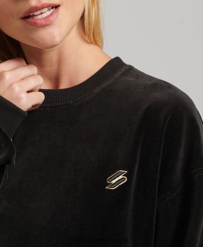 Superdry облекло N00H6090 черен Жени код s лого велур голям екипаж