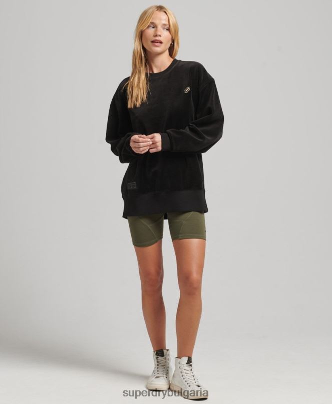 Superdry облекло N00H6090 черен Жени код s лого велур голям екипаж
