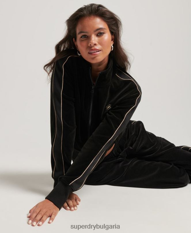 Superdry облекло N00H6091 черен Жени велурено горнище с лого на кода