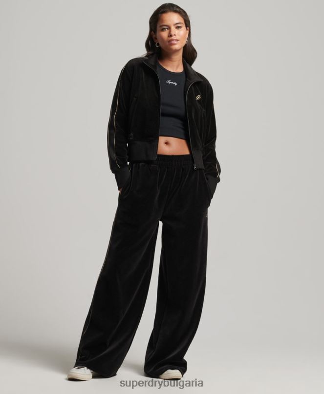 Superdry облекло N00H6091 черен Жени велурено горнище с лого на кода