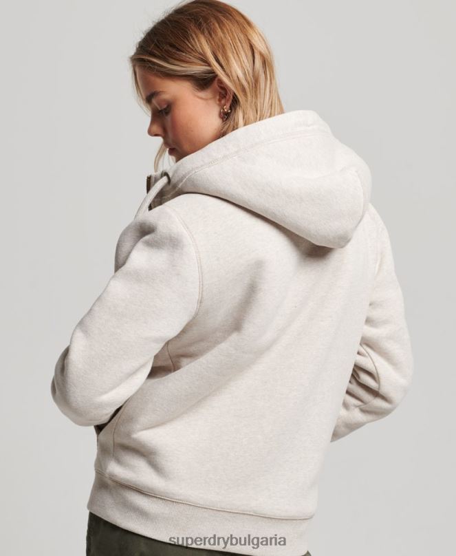 Superdry облекло N00H6093 светло сив Жени органичен памук черна мечка borg качулка с цип