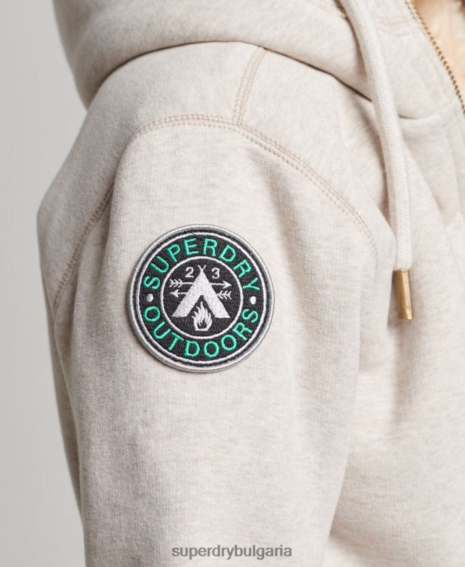 Superdry облекло N00H6093 светло сив Жени органичен памук черна мечка borg качулка с цип