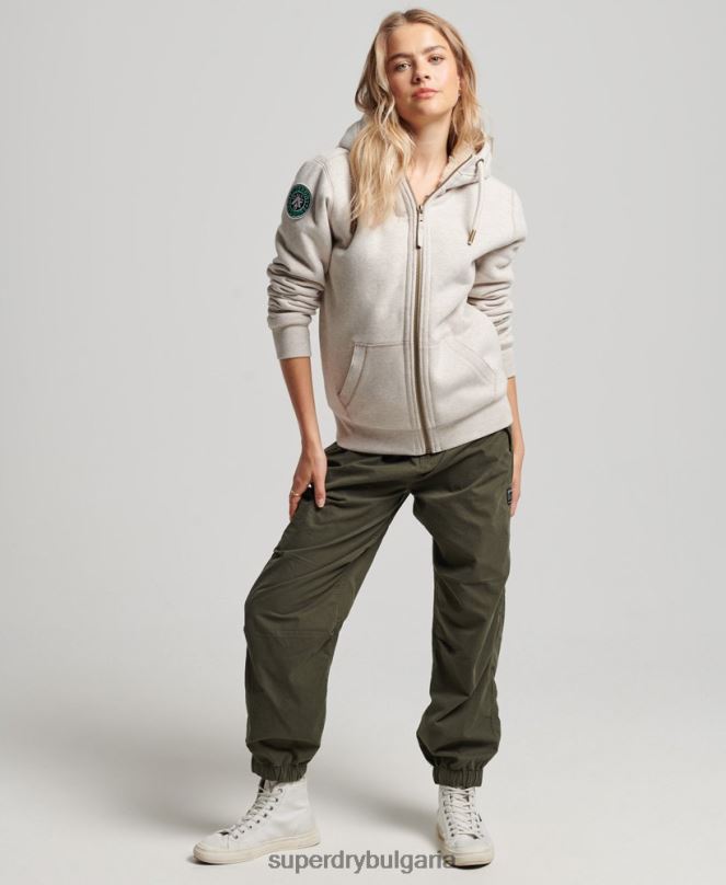 Superdry облекло N00H6093 светло сив Жени органичен памук черна мечка borg качулка с цип