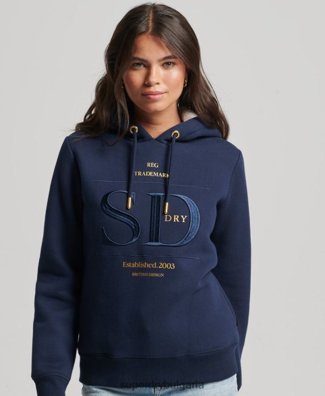 Superdry облекло N00H6094 военноморски флот Жени луксозна качулка с бродирано лого