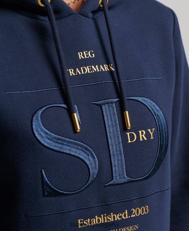 Superdry облекло N00H6094 военноморски флот Жени луксозна качулка с бродирано лого