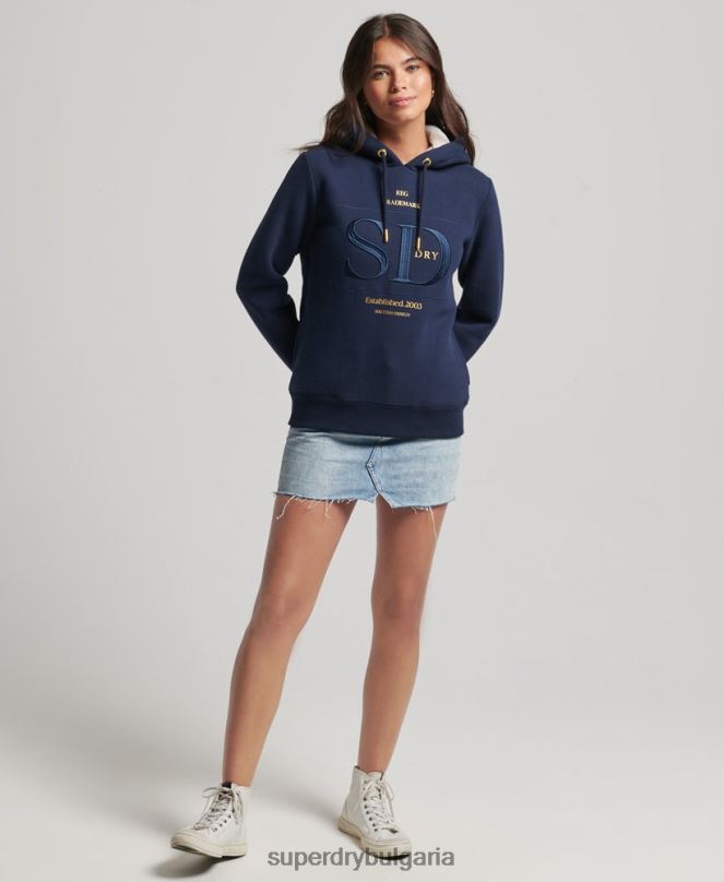 Superdry облекло N00H6094 военноморски флот Жени луксозна качулка с бродирано лого