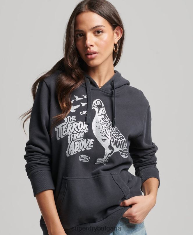 Superdry облекло N00H6097 тъмно сив Жени ретро б-филм качулка