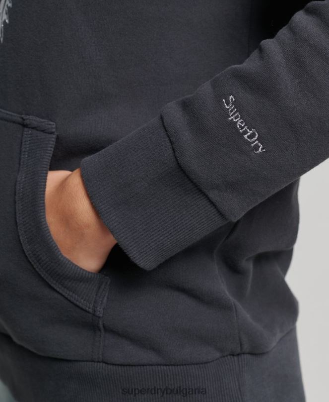 Superdry облекло N00H6097 тъмно сив Жени ретро б-филм качулка