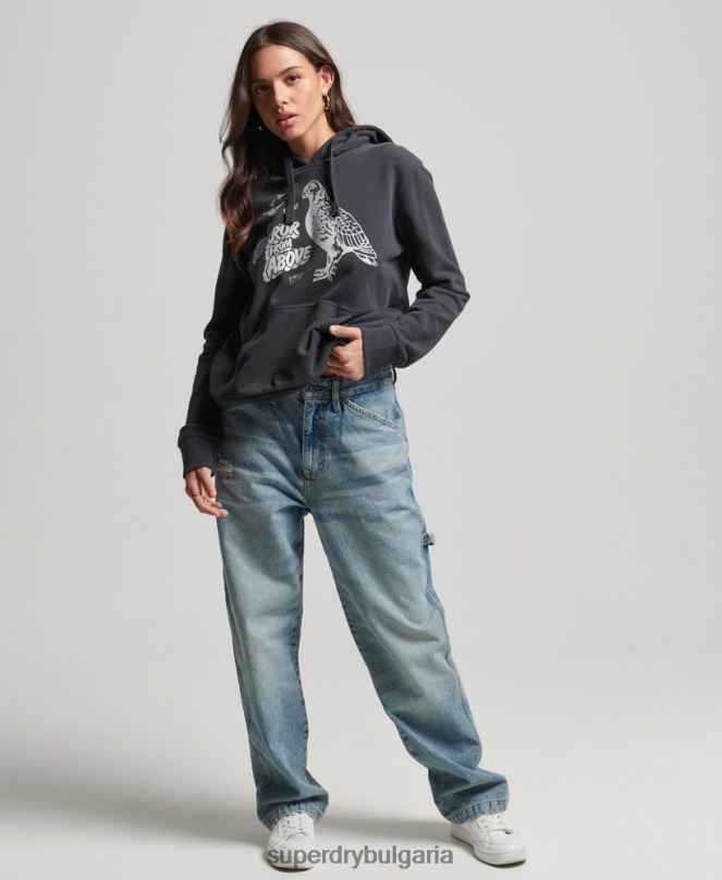 Superdry облекло N00H6097 тъмно сив Жени ретро б-филм качулка