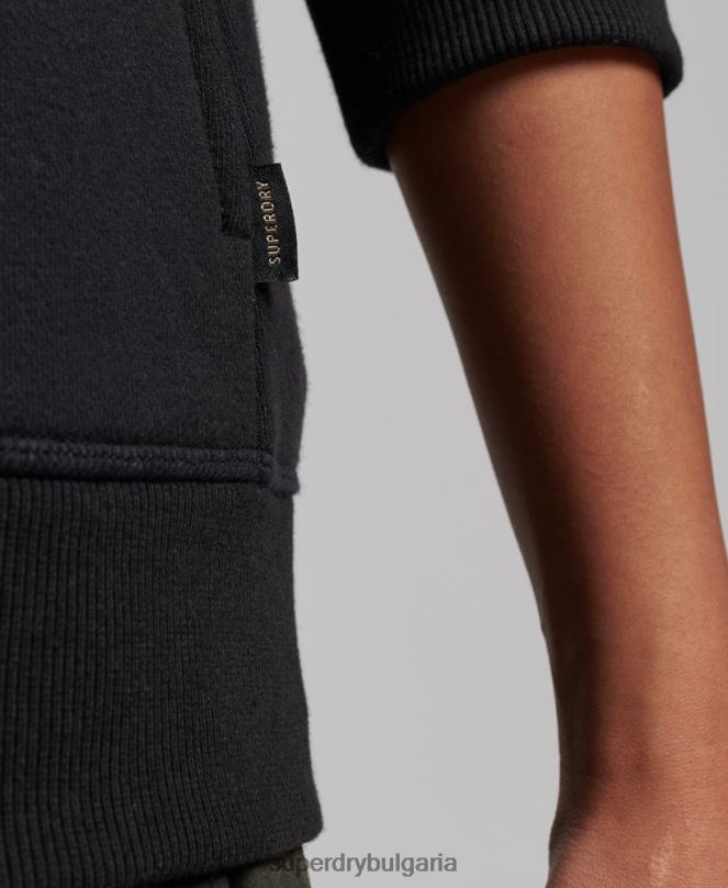 Superdry облекло N00H6100 черен Жени луксозна качулка с цип с бродирано лого