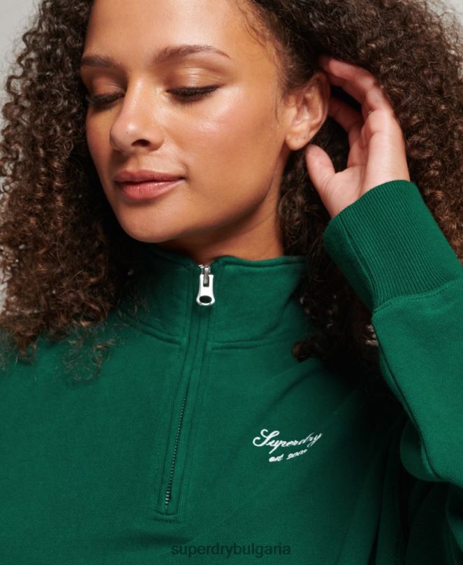 Superdry облекло N00H6103 зелено Жени бродиран суитшърт с половин цип