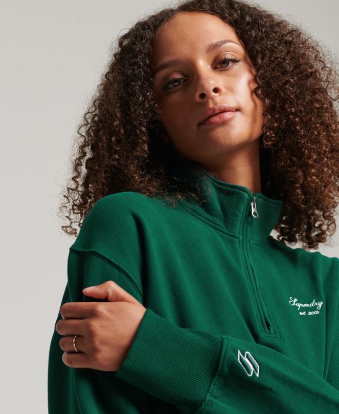 Superdry облекло N00H6103 зелено Жени бродиран суитшърт с половин цип